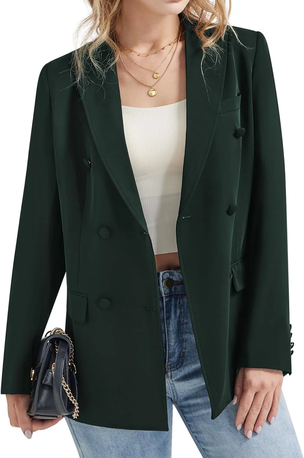 Women's Casual Long Sleeve Blazers Double Breasted Notch Lapel Suit Work Office Open Front Blazers Jacket