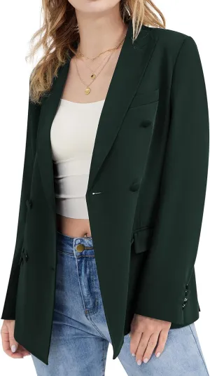 Women's Casual Long Sleeve Blazers Double Breasted Notch Lapel Suit Work Office Open Front Blazers Jacket