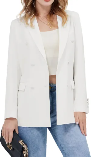 Women's Casual Long Sleeve Blazers Double Breasted Notch Lapel Suit Work Office Open Front Blazers Jacket