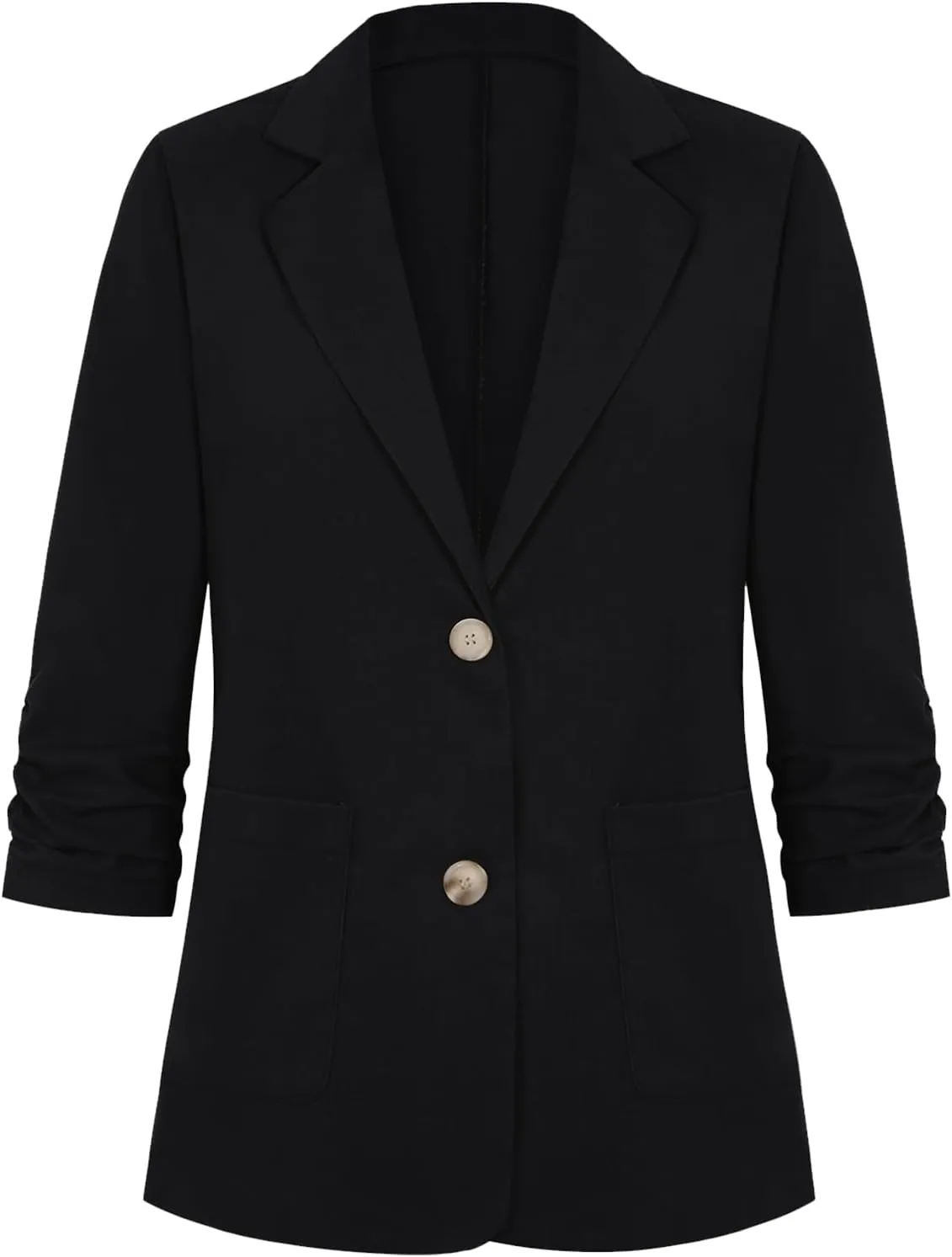 Womens Cotton Linen Blazer 3/4 Ruched Sleeve Lightweight Spring Summer Lapel Button Casual Blazers with Pockets