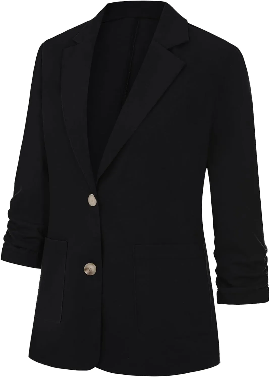 Womens Cotton Linen Blazer 3/4 Ruched Sleeve Lightweight Spring Summer Lapel Button Casual Blazers with Pockets
