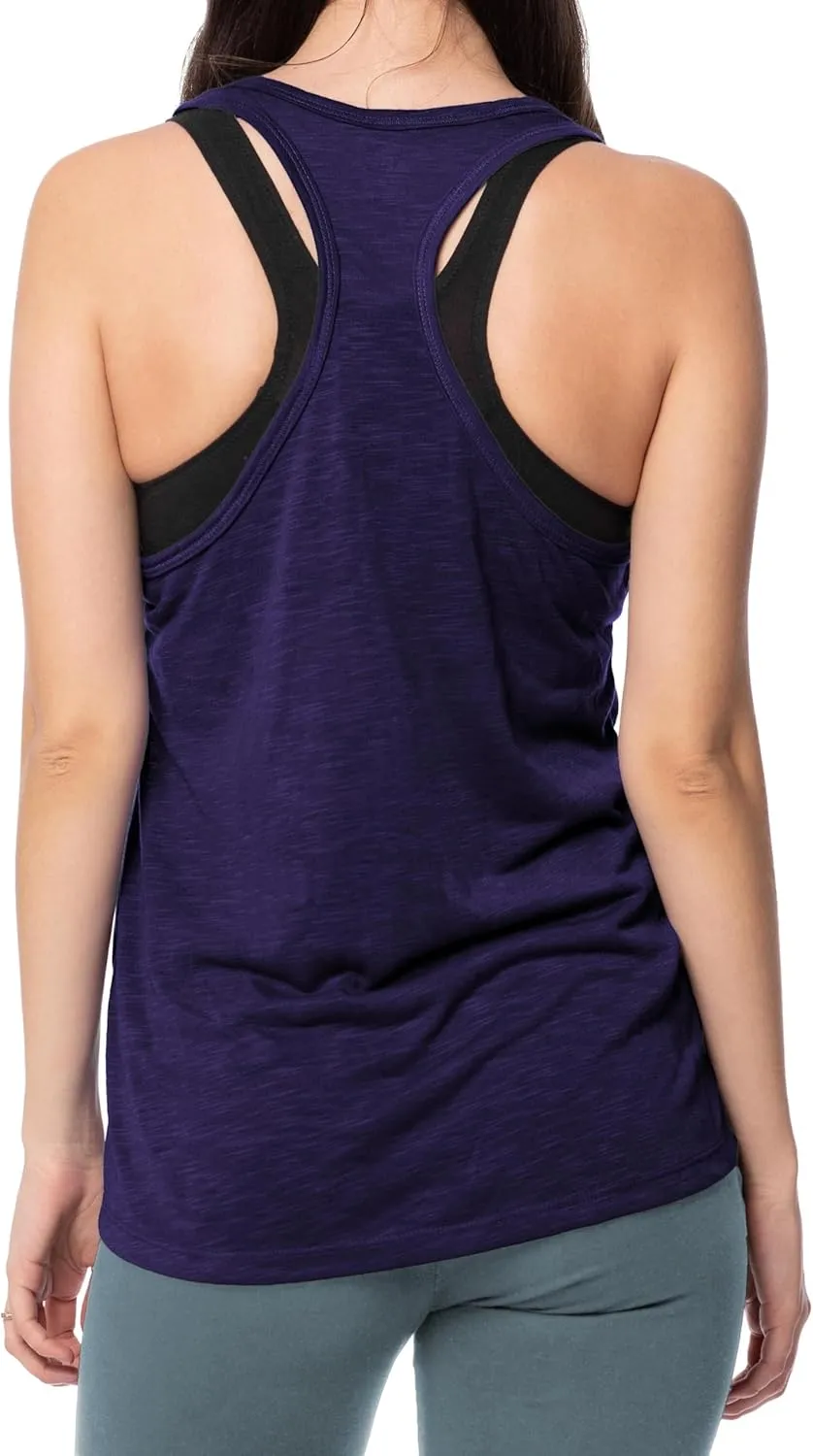 Women's Everyday Flowy Burnout Slub Racer Back Active Workout Tank Tops