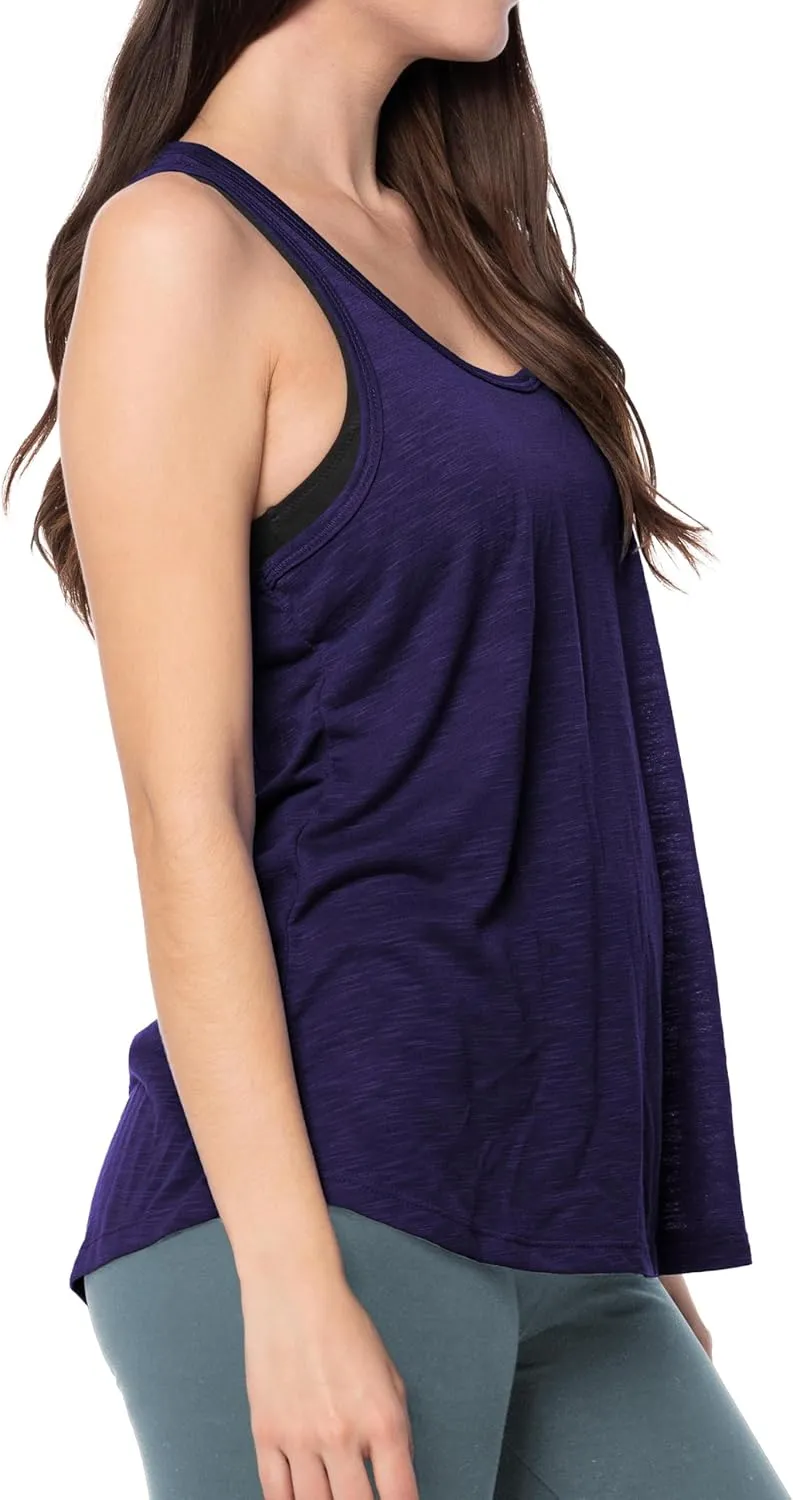 Women's Everyday Flowy Burnout Slub Racer Back Active Workout Tank Tops