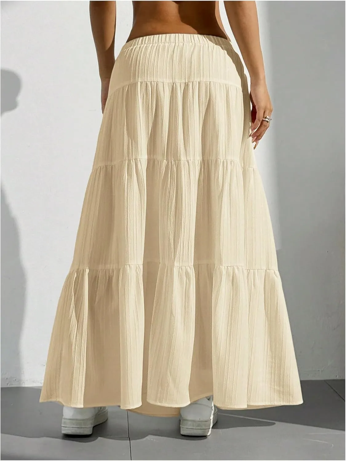 Women's Flowy Flared Ruffle Hem A Line Maxi Skirts Elastic Waist Elegant Tiered Layer Boho Long Skirts