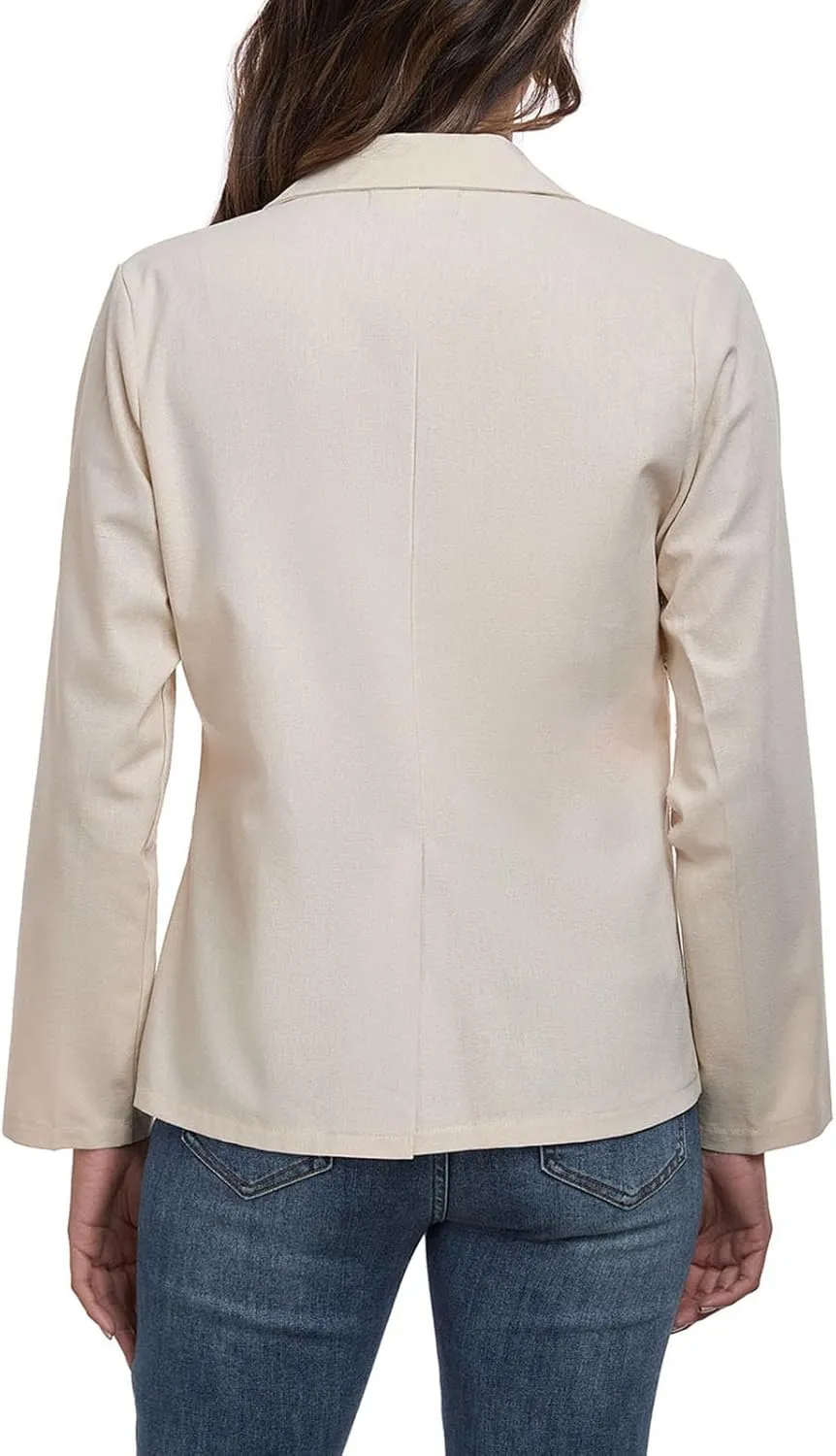 Womens Linen Blazer Long Sleeve Lightweight Work Office Jackets Casual Summer Lapel Button Blazers with Pockets