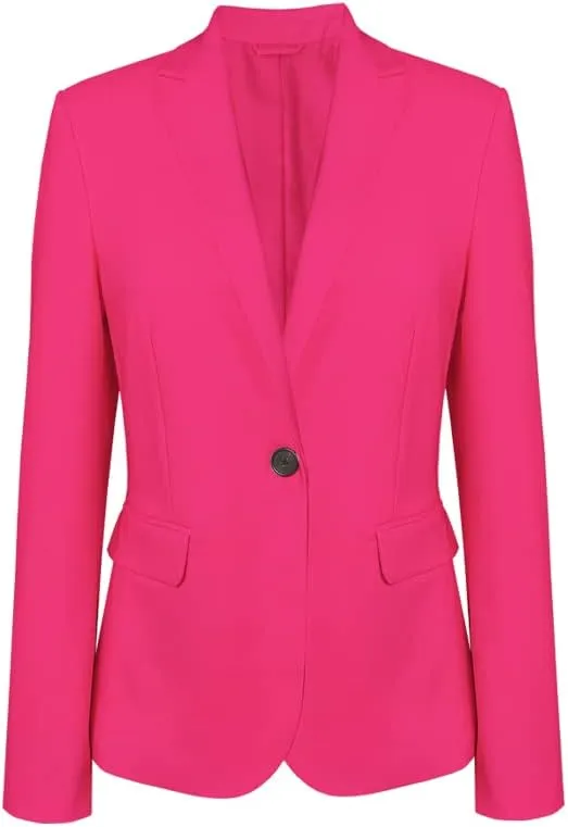 Womens Long Sleeve Blazers for Work Casual Notch Lapel One Button Hot Pink Blazer Women with Pocket