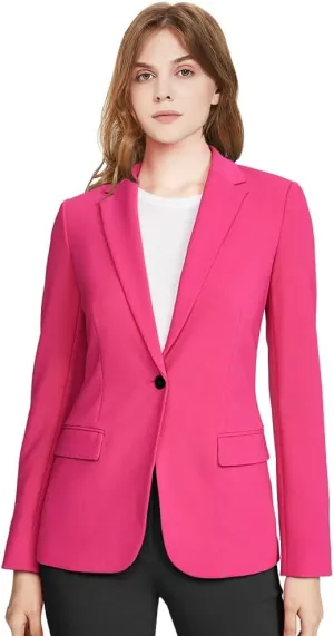 Womens Long Sleeve Blazers for Work Casual Notch Lapel One Button Hot Pink Blazer Women with Pocket