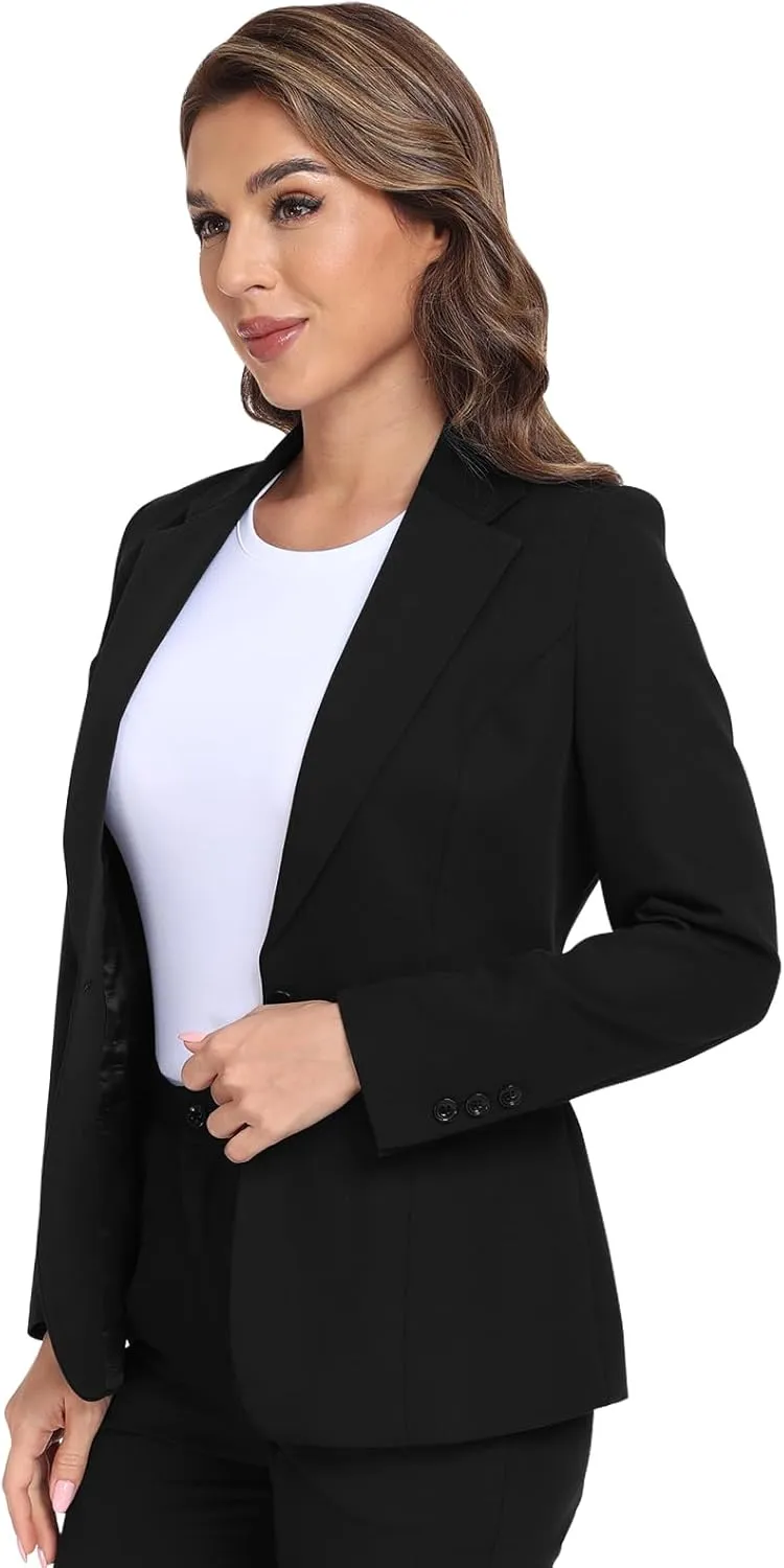 Women's Long Sleeve Blazers Open Front One Button Notch Lapel Business Office Jacket Coats Casual Outfits for Work