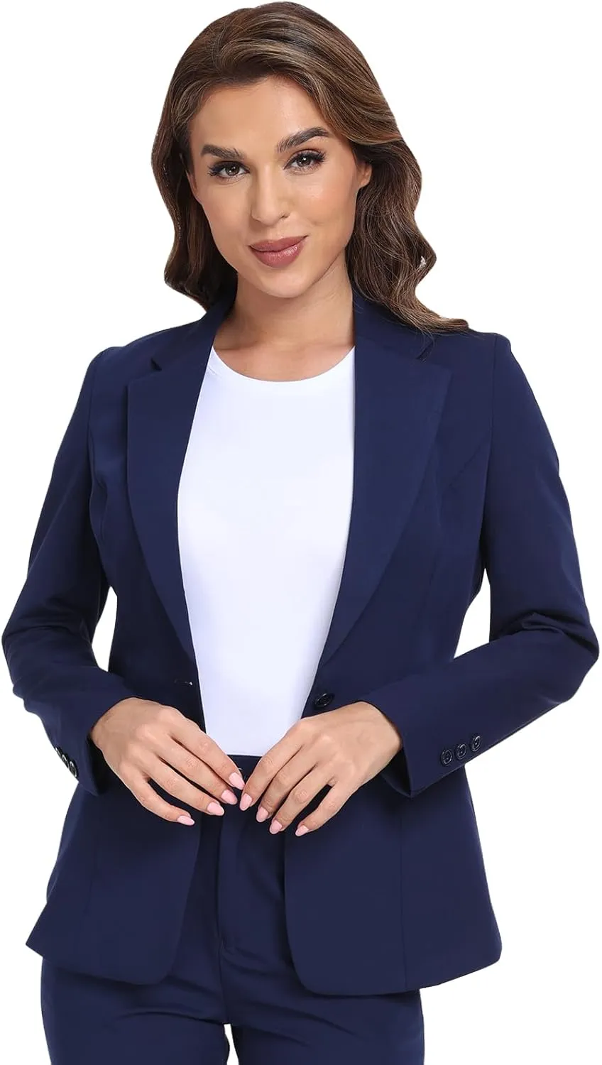 Women's Long Sleeve Blazers Open Front One Button Notch Lapel Business Office Jacket Coats Casual Outfits for Work