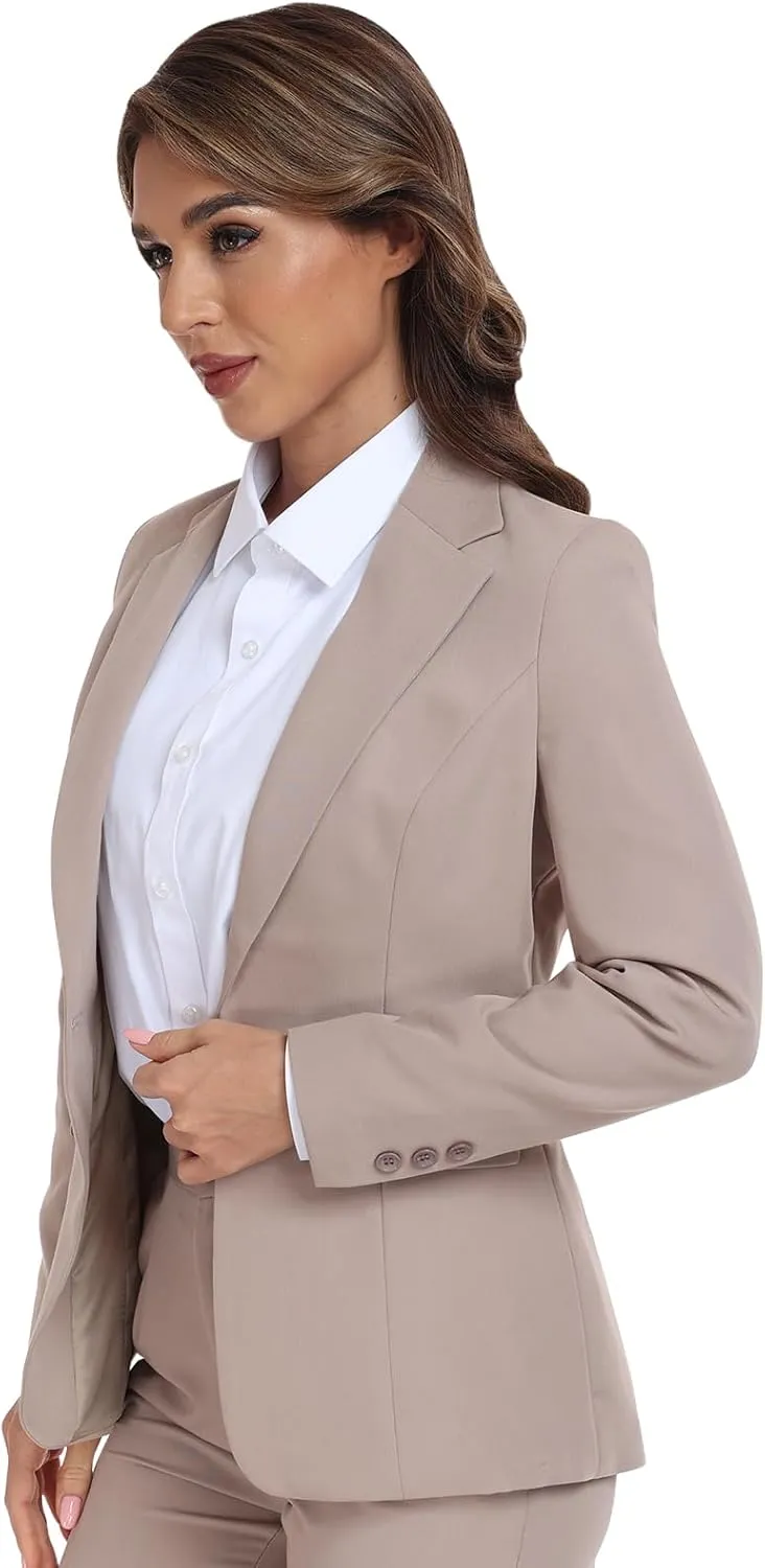 Women's Long Sleeve Blazers Open Front One Button Notch Lapel Business Office Jacket Coats Casual Outfits for Work