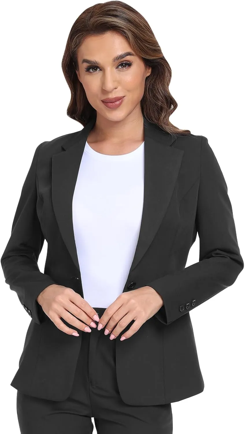 Women's Long Sleeve Blazers Open Front One Button Notch Lapel Business Office Jacket Coats Casual Outfits for Work