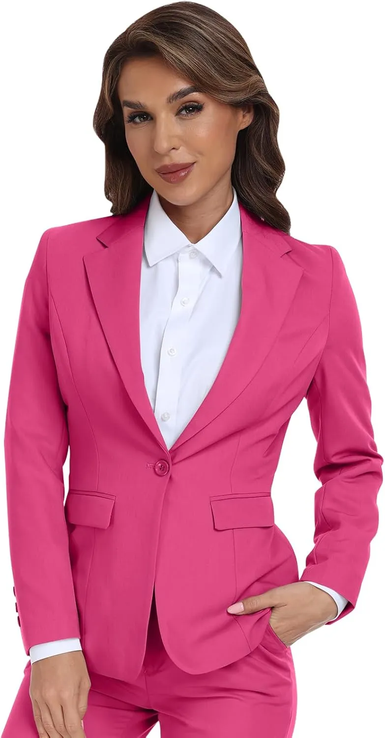 Women's Long Sleeve Blazers Open Front One Button Notch Lapel Business Office Jacket Coats Casual Outfits for Work