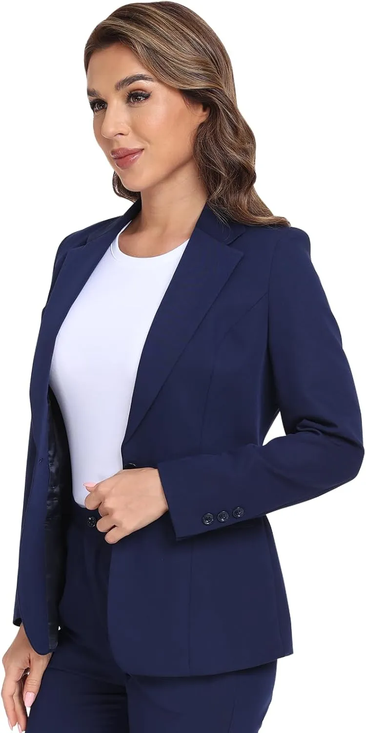 Women's Long Sleeve Blazers Open Front One Button Notch Lapel Business Office Jacket Coats Casual Outfits for Work