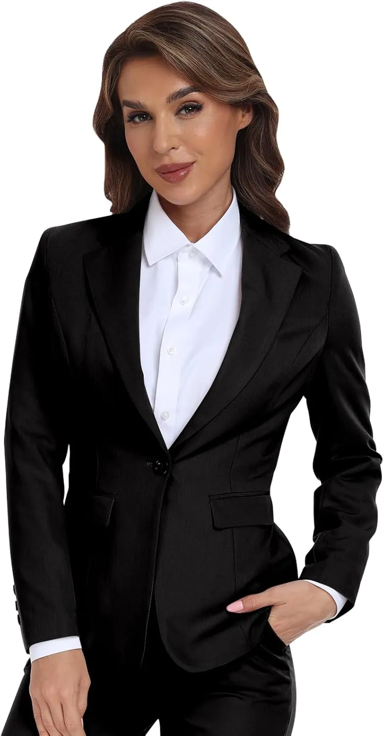 Women's Long Sleeve Blazers Open Front One Button Notch Lapel Business Office Jacket Coats Casual Outfits for Work