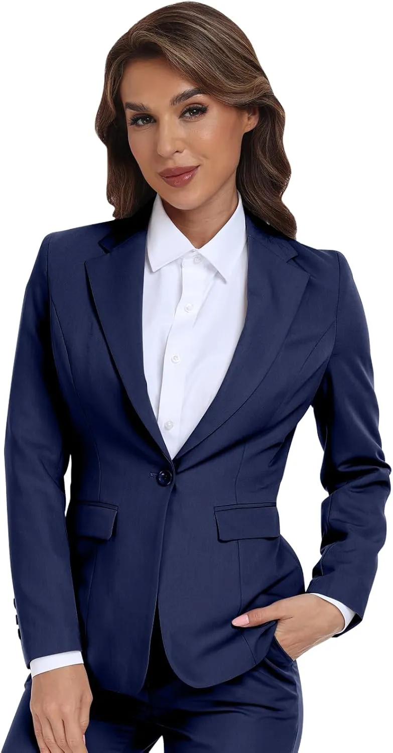 Women's Long Sleeve Blazers Open Front One Button Notch Lapel Business Office Jacket Coats Casual Outfits for Work