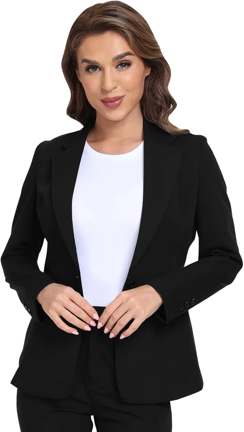 Women's Long Sleeve Blazers Open Front One Button Notch Lapel Business Office Jacket Coats Casual Outfits for Work