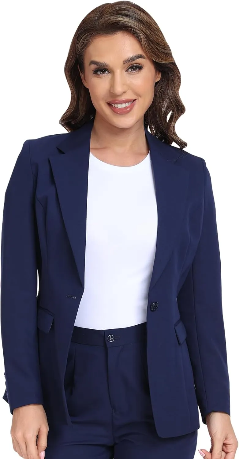 Women's Long Sleeve Blazers Open Front One Button Notch Lapel Business Office Jacket Coats Casual Outfits for Work