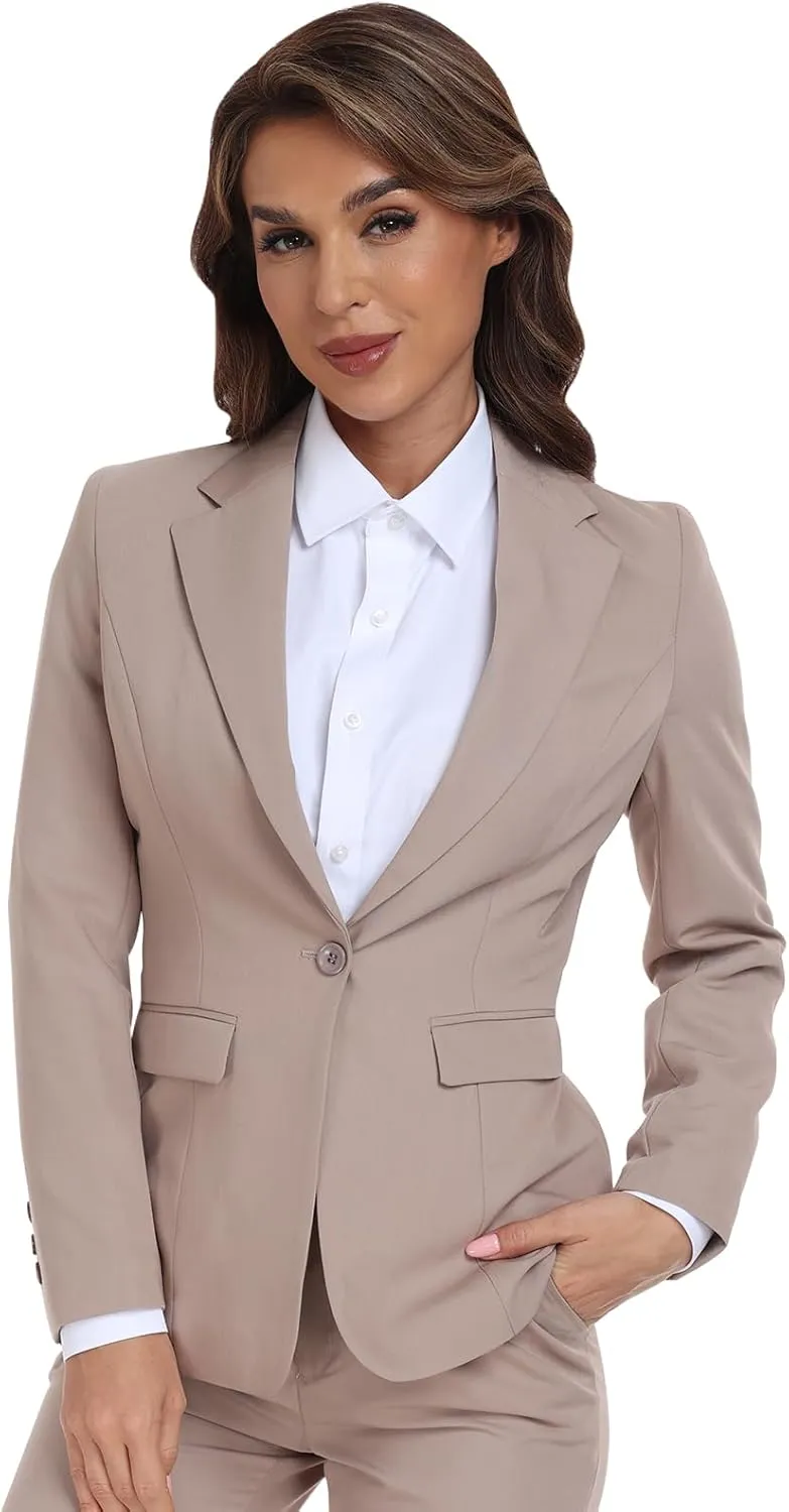 Women's Long Sleeve Blazers Open Front One Button Notch Lapel Business Office Jacket Coats Casual Outfits for Work
