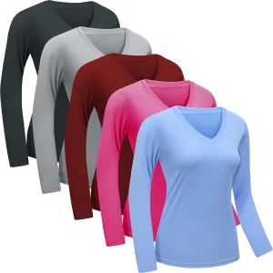 Womens Long Sleeve Workout Tops Moisture Wicking Athletic Shirts Running Quick Dry V Neck T Shirts for Women