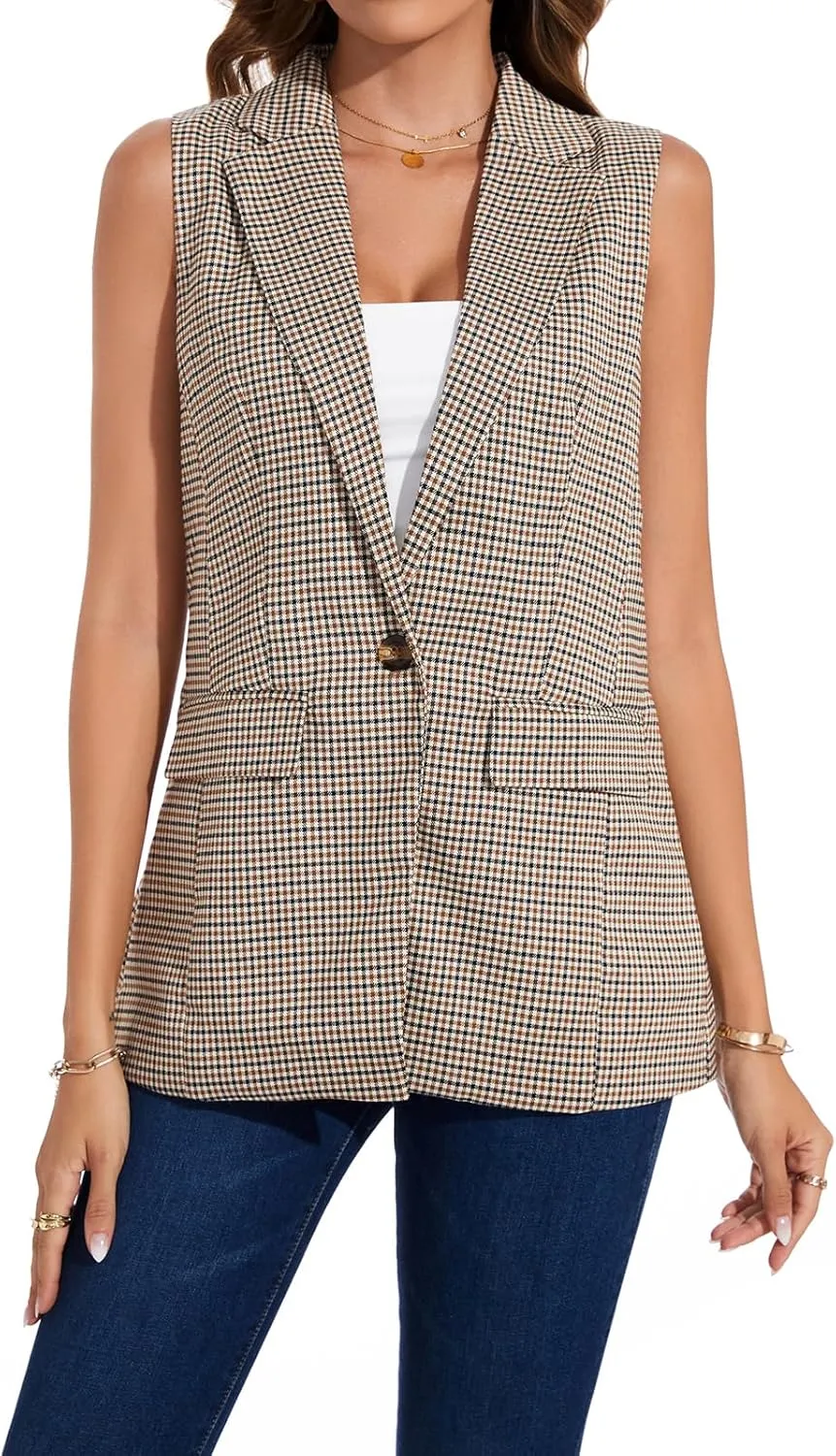 Women's Long Sleeveless Blazer Vests Casual Lapel Office Cardigans Vest Open Front Jacket Blazers
