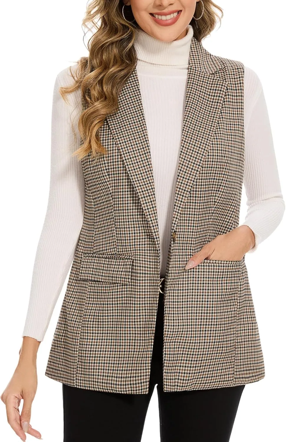 Women's Long Sleeveless Blazer Vests Casual Lapel Office Cardigans Vest Open Front Jacket Blazers