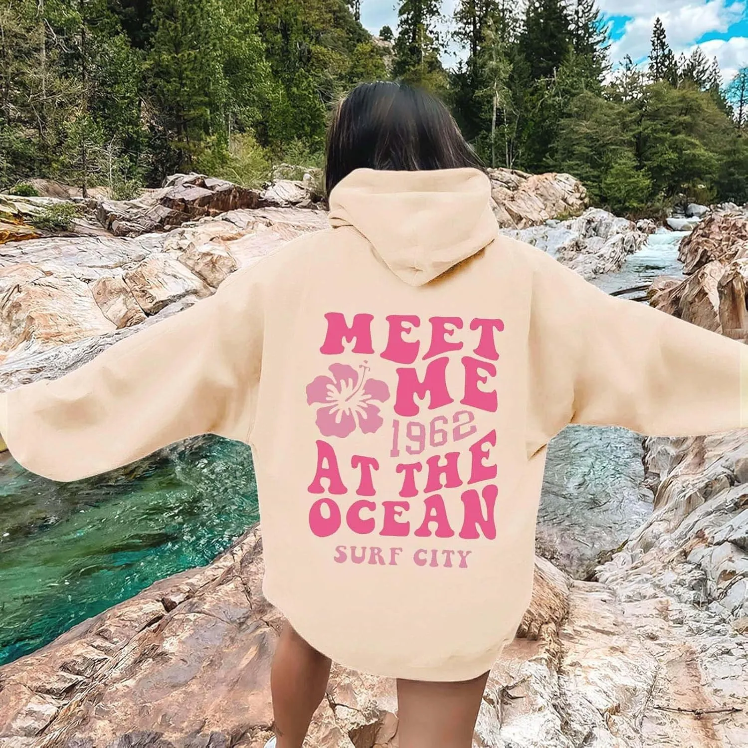 Womens Oversized Hoodies Cute Letter Print Sweatshirt Casual Preppy Floral Graphic Hoodie Winter Pullover Teen Girls