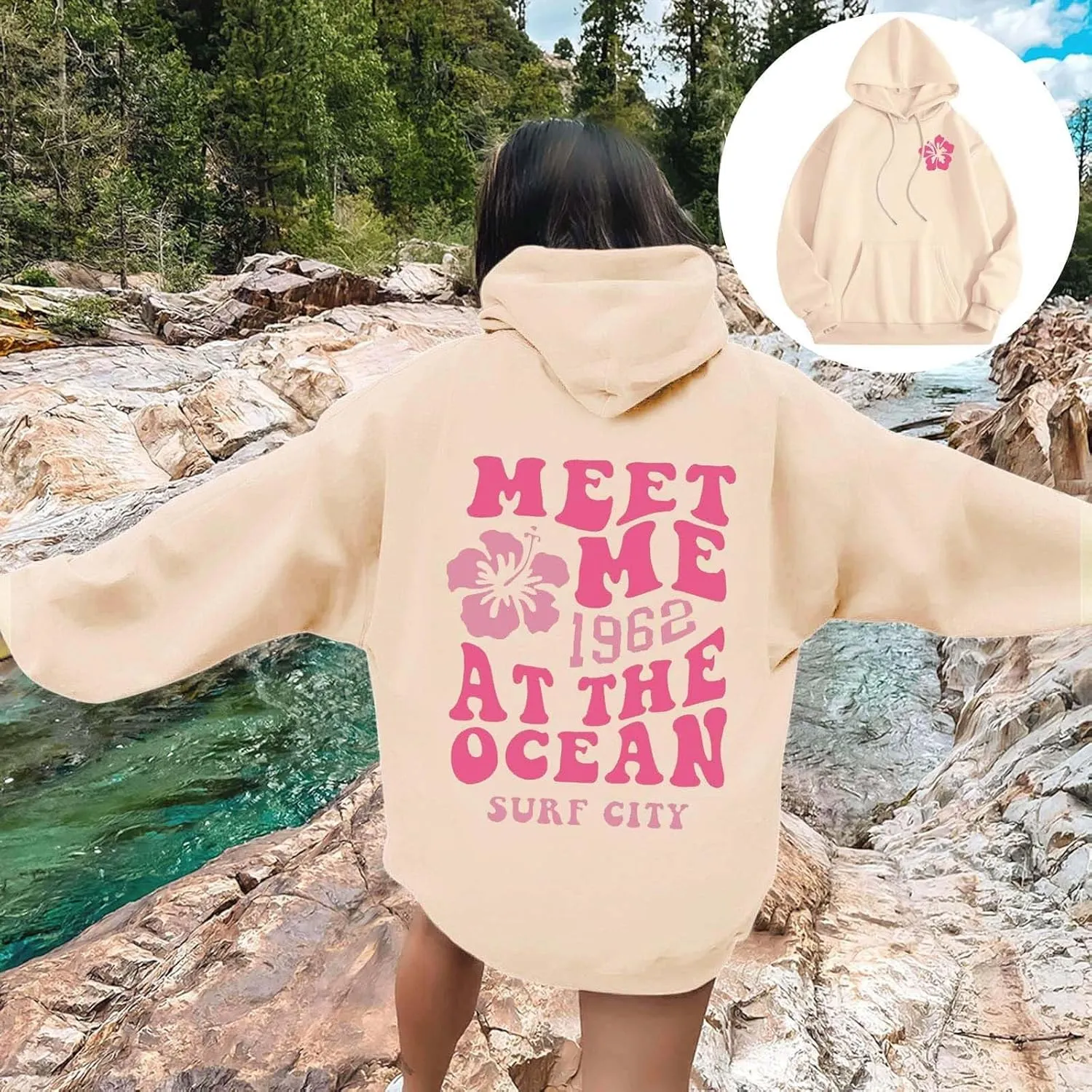Womens Oversized Hoodies Cute Letter Print Sweatshirt Casual Preppy Floral Graphic Hoodie Winter Pullover Teen Girls