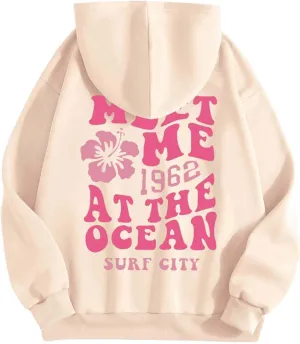 Womens Oversized Hoodies Cute Letter Print Sweatshirt Casual Preppy Floral Graphic Hoodie Winter Pullover Teen Girls