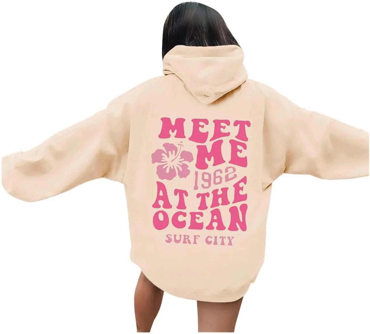 Womens Oversized Hoodies Cute Letter Print Sweatshirt Casual Preppy Floral Graphic Hoodie Winter Pullover Teen Girls