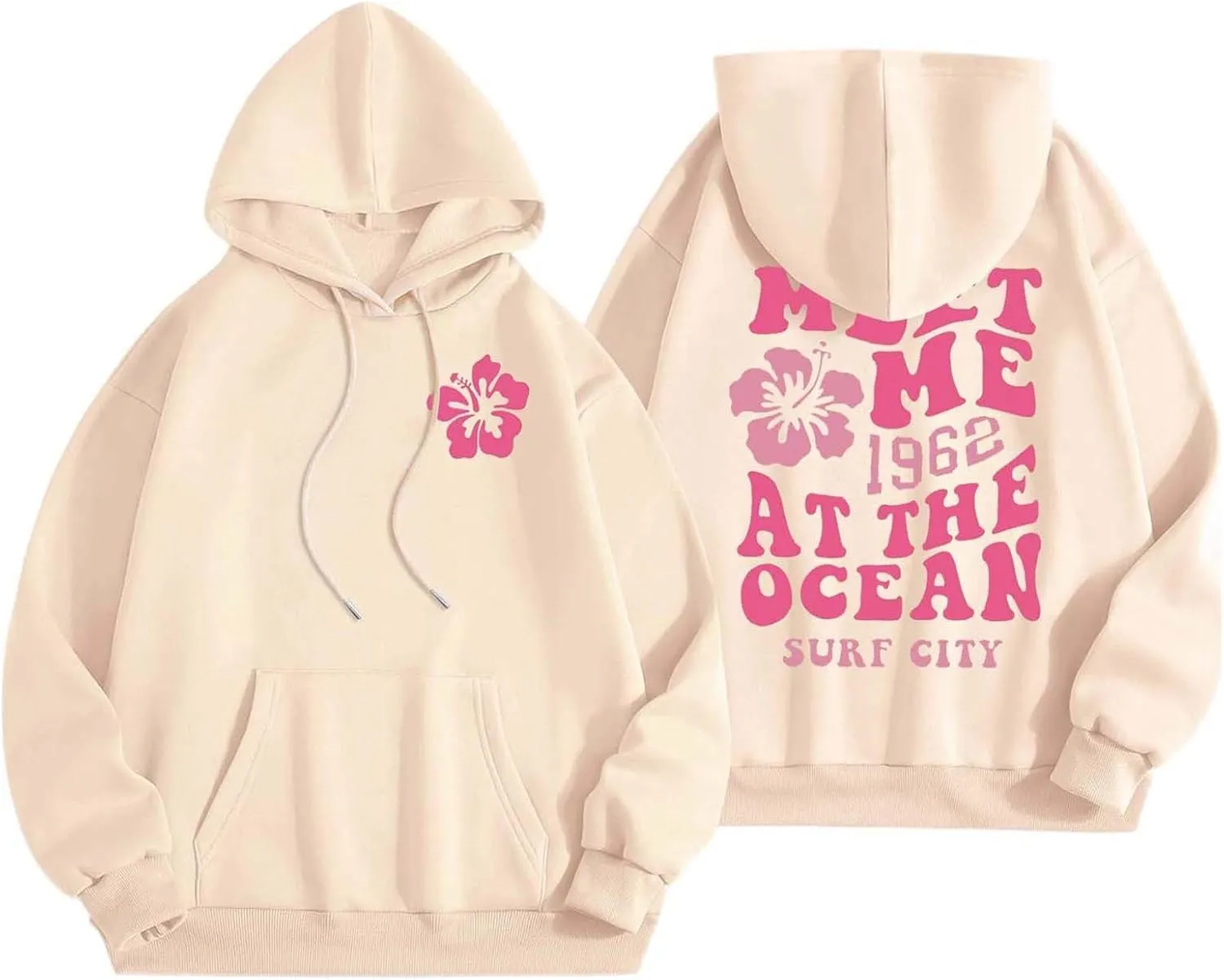 Womens Oversized Hoodies Cute Letter Print Sweatshirt Casual Preppy Floral Graphic Hoodie Winter Pullover Teen Girls