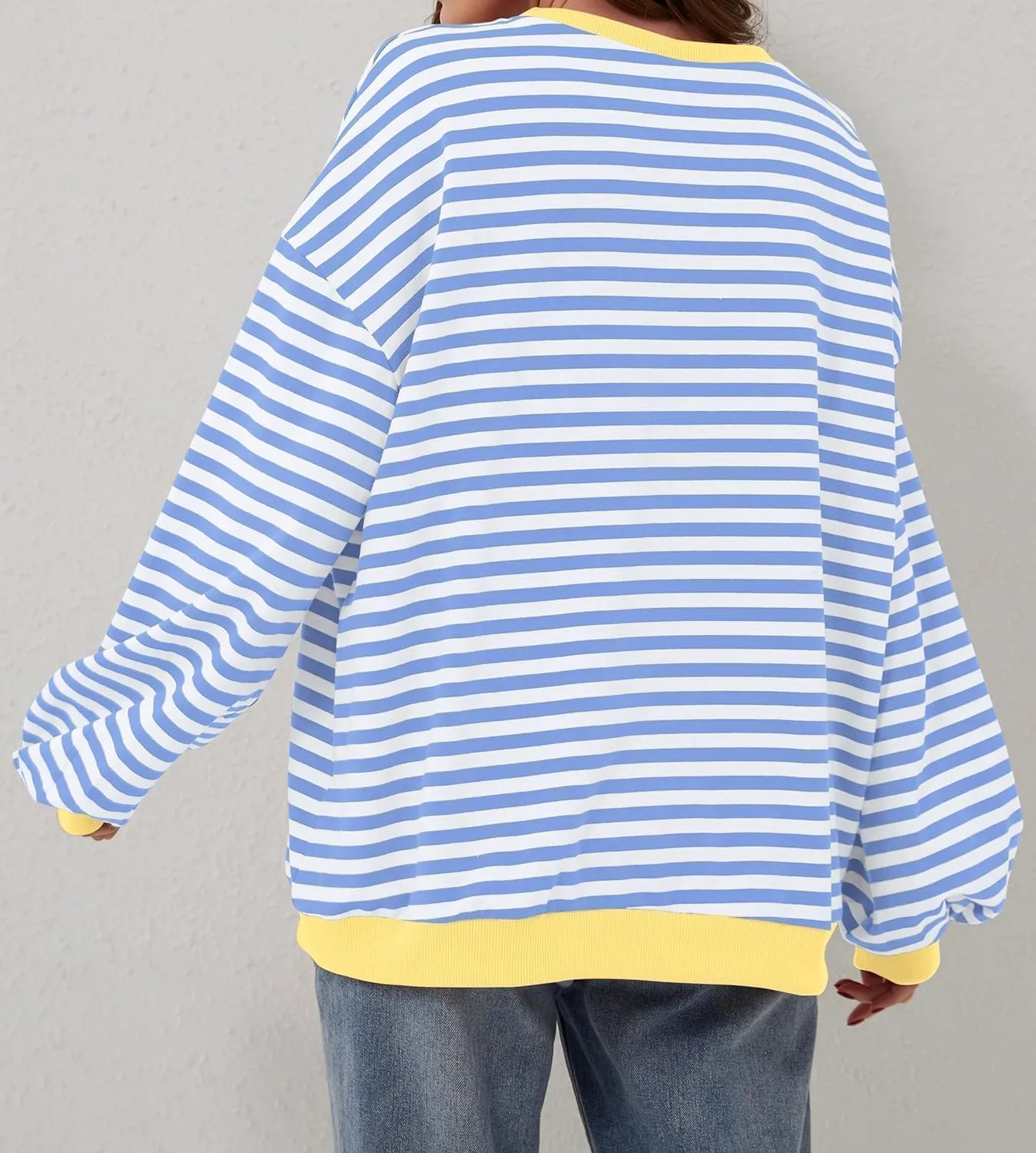 Womens Oversized Striped Sweatshirt Color Block Long Sleeve Shirt Crewneck Pullover Striped Sweater Y2k Clothes
