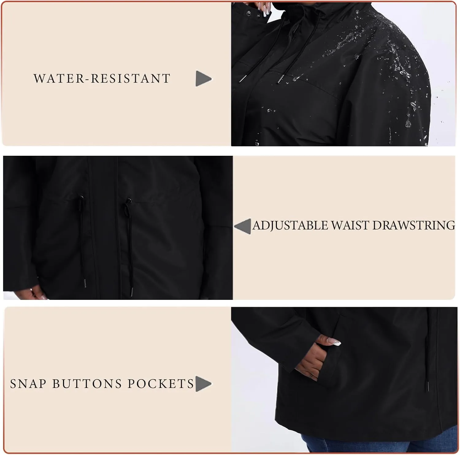 Women's Plus Size Lightweight Windproof Jacket, Water-Resistant Windbreaker Jacket with Hood for Traveling, Hiking, Daily