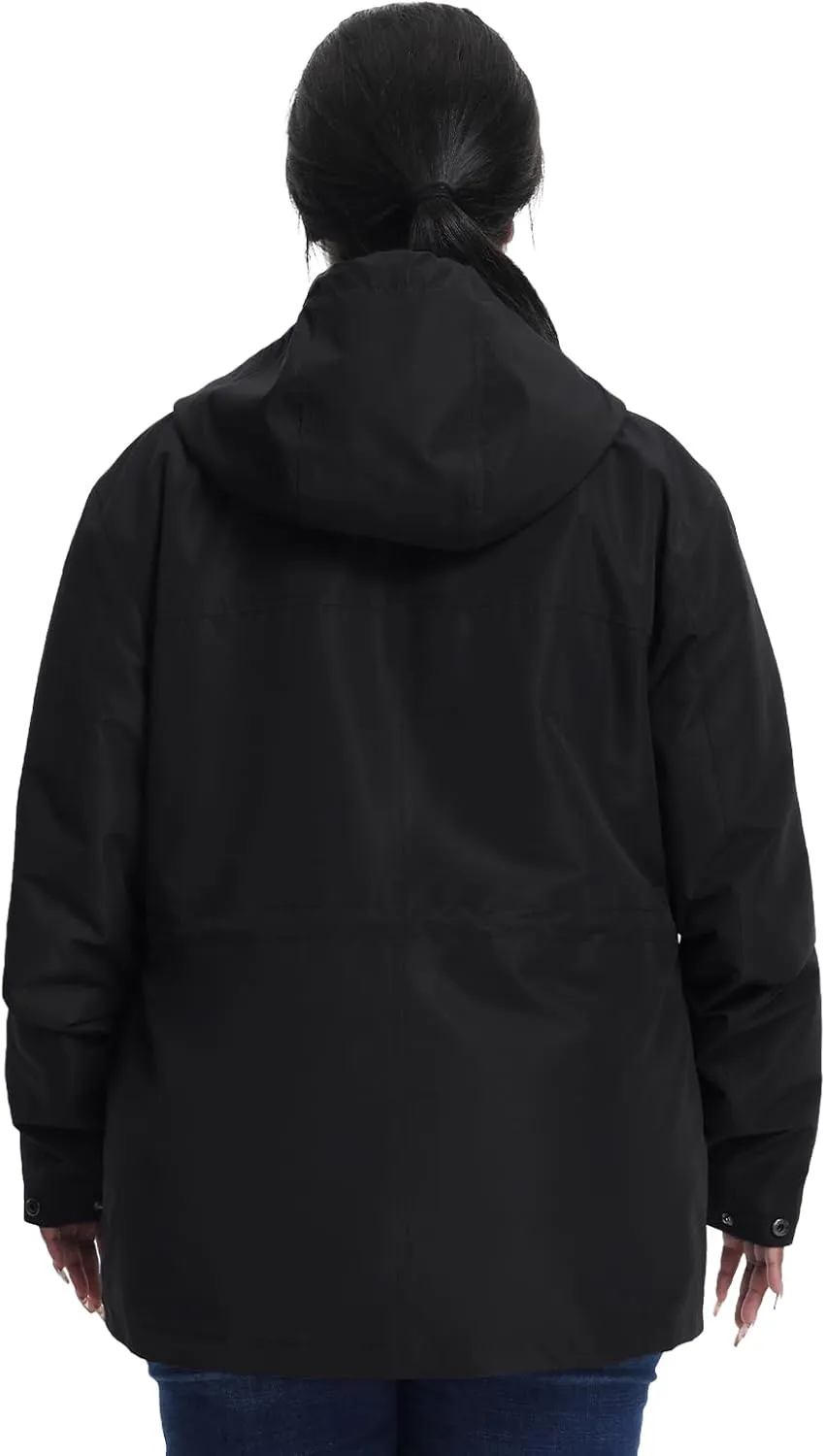 Women's Plus Size Lightweight Windproof Jacket, Water-Resistant Windbreaker Jacket with Hood for Traveling, Hiking, Daily