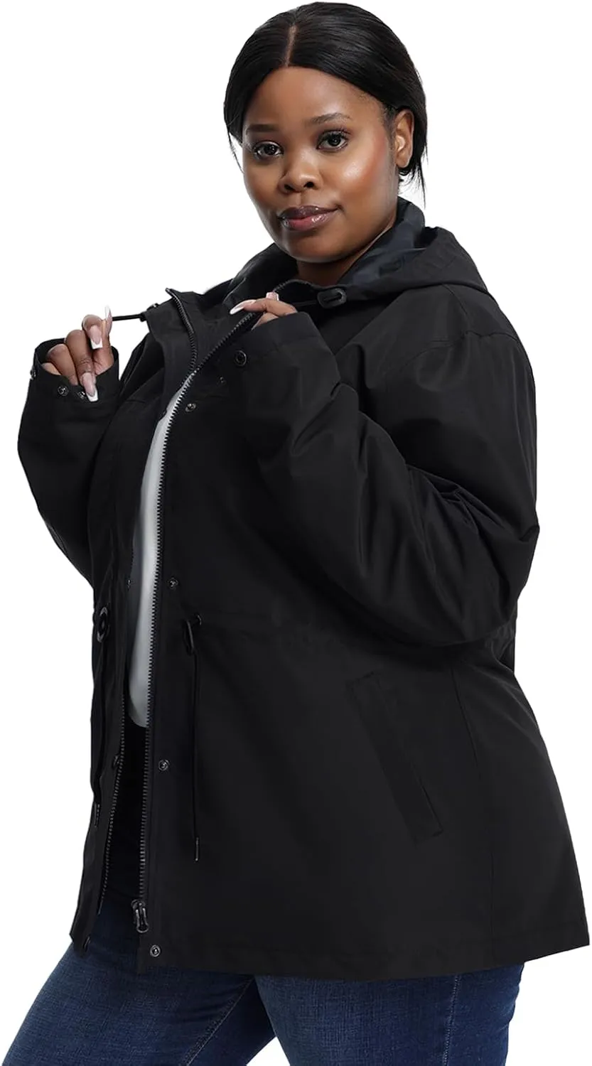 Women's Plus Size Lightweight Windproof Jacket, Water-Resistant Windbreaker Jacket with Hood for Traveling, Hiking, Daily