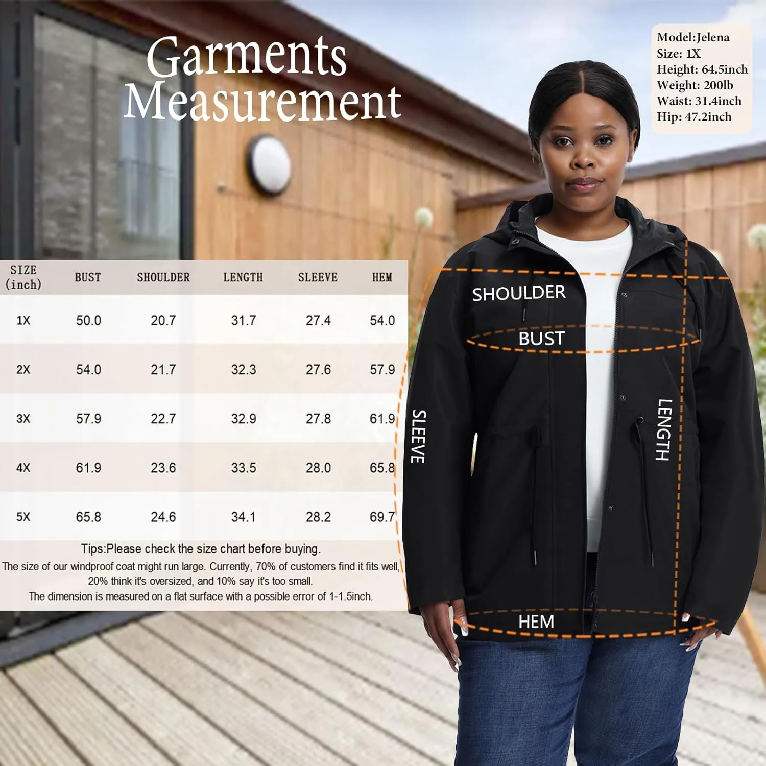 Women's Plus Size Lightweight Windproof Jacket, Water-Resistant Windbreaker Jacket with Hood for Traveling, Hiking, Daily