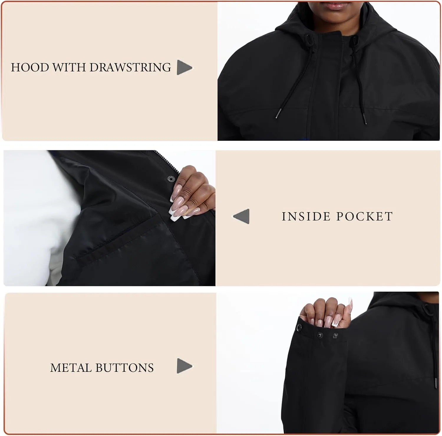 Women's Plus Size Lightweight Windproof Jacket, Water-Resistant Windbreaker Jacket with Hood for Traveling, Hiking, Daily