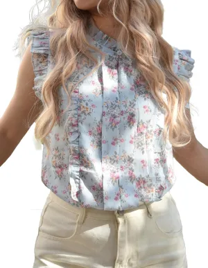 Womens Sleeveless Chiffon Blouses Summer Mock Neck Peasant Tops for Women Dressy