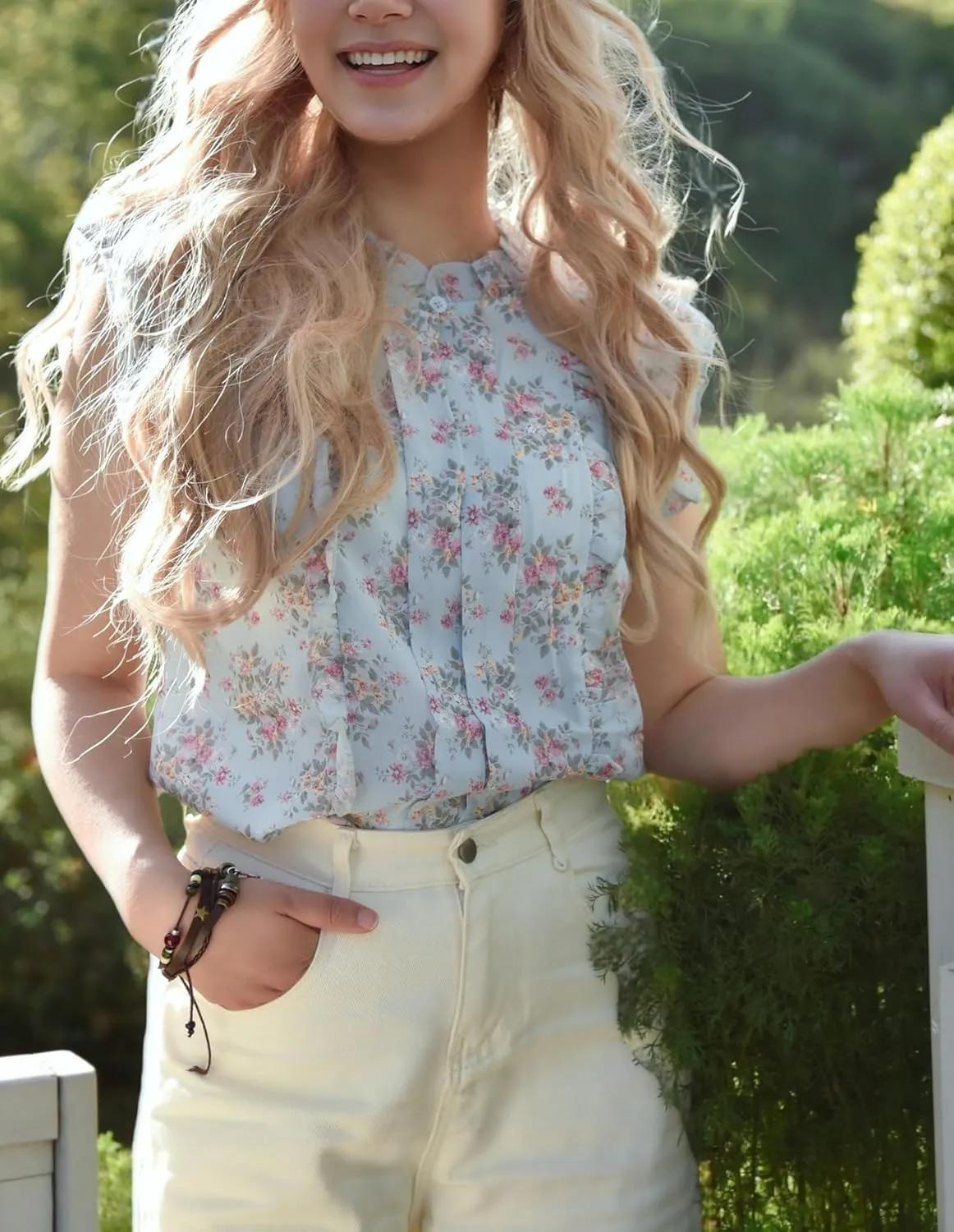 Womens Sleeveless Chiffon Blouses Summer Mock Neck Peasant Tops for Women Dressy