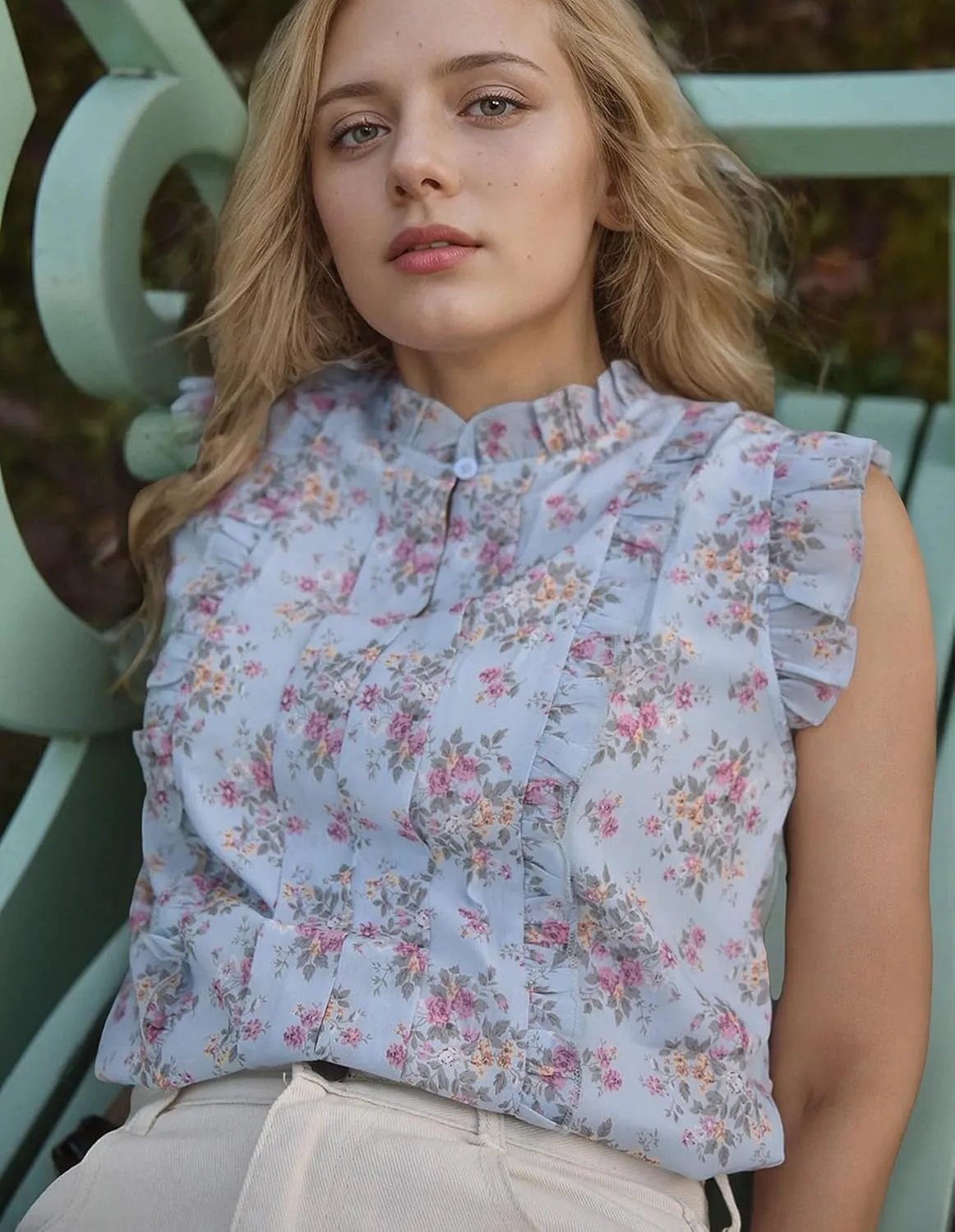 Womens Sleeveless Chiffon Blouses Summer Mock Neck Peasant Tops for Women Dressy