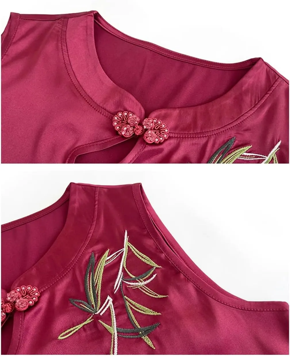 Women's Spring Summer Satin Camisole Slim Fit Sleeveless Retro Embroidered Vest Shirt