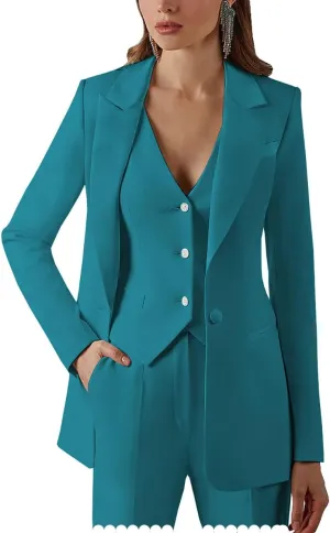 Women's Suits Formal Slim Fit 3 Piece Long Sleeved Elegant Blazer Notched Lapel Jacket for Work Set