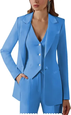 Women's Suits Formal Slim Fit 3 Piece Long Sleeved Elegant Blazer Notched Lapel Jacket for Work Set