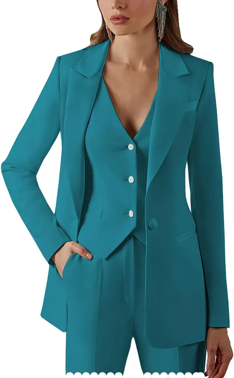 Women's Suits Formal Slim Fit 3 Piece Long Sleeved Elegant Blazer Notched Lapel Jacket for Work Set