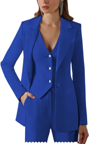 Women's Suits Formal Slim Fit 3 Piece Long Sleeved Elegant Blazer Notched Lapel Jacket for Work Set