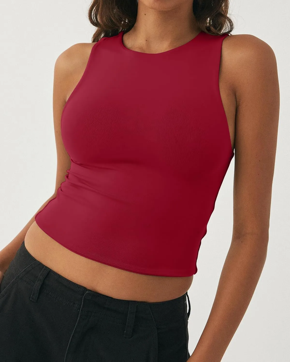 Women's Tank Top Sexy Sleeveless High Neck Workout Crop Tops Y2k Summer Slim Fit Racer Back Tops