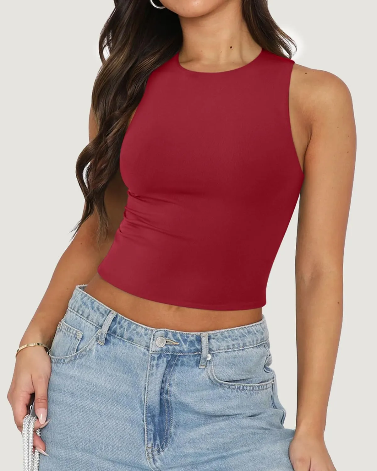 Women's Tank Top Sexy Sleeveless High Neck Workout Crop Tops Y2k Summer Slim Fit Racer Back Tops