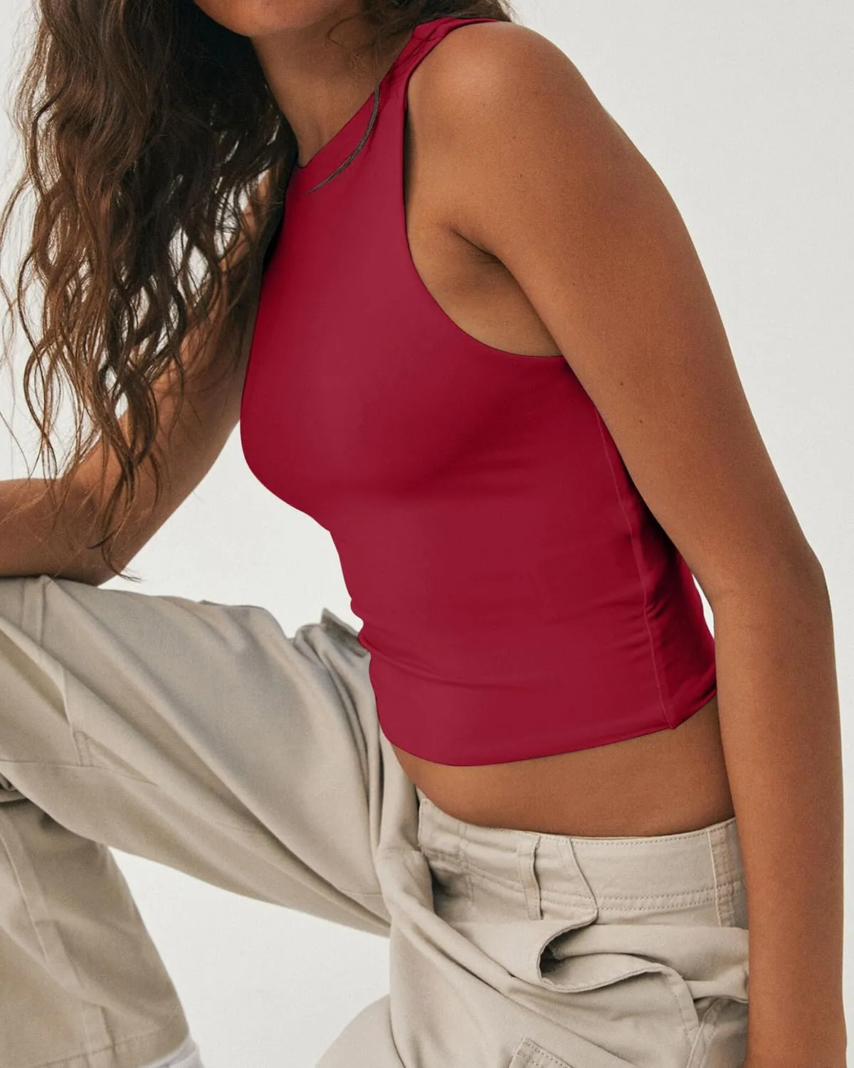 Women's Tank Top Sexy Sleeveless High Neck Workout Crop Tops Y2k Summer Slim Fit Racer Back Tops