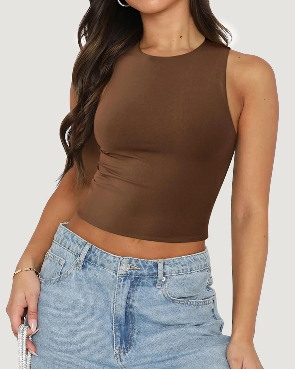Women's Tank Top Sexy Sleeveless High Neck Workout Crop Tops Y2k Summer Slim Fit Racer Back Tops