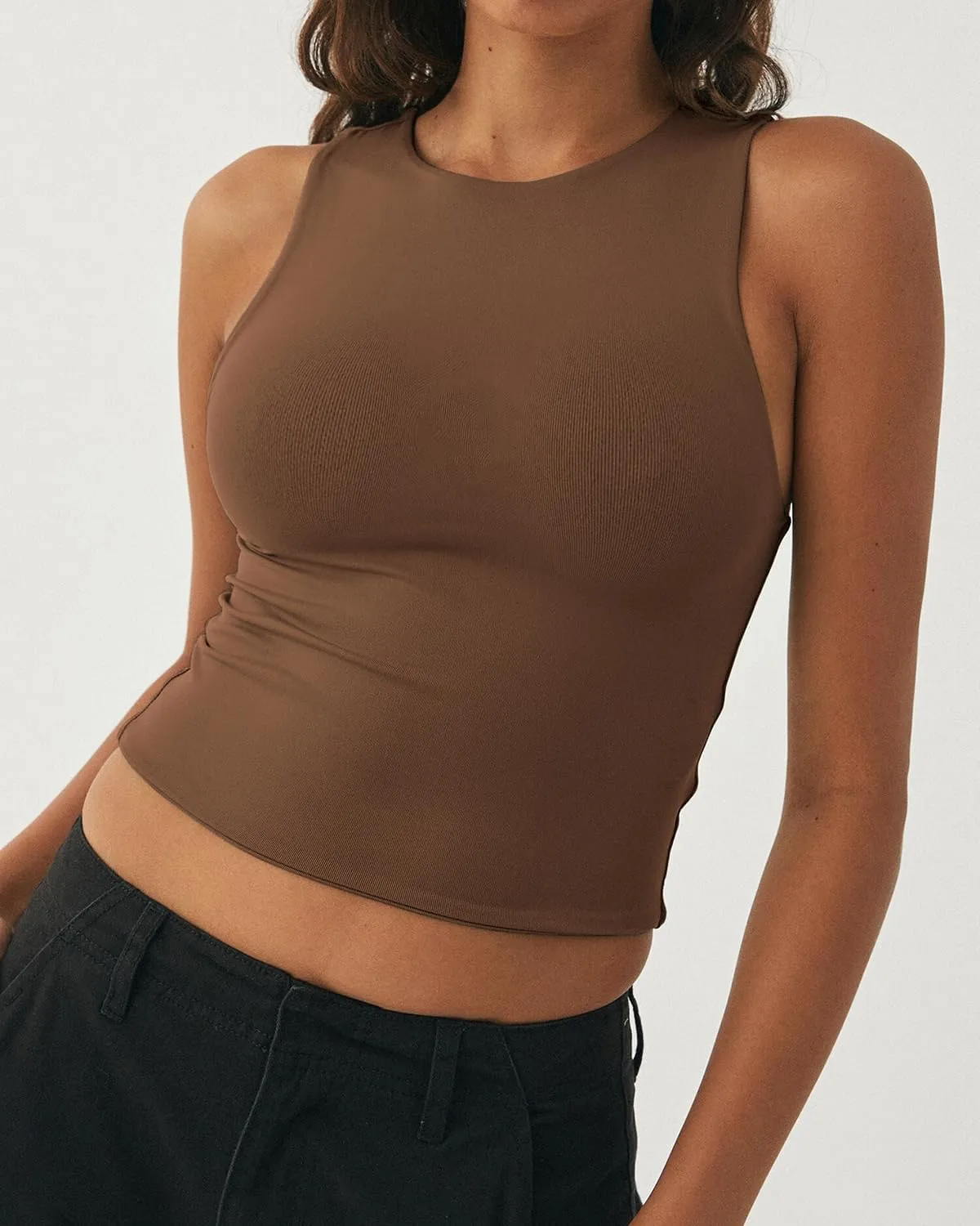 Women's Tank Top Sexy Sleeveless High Neck Workout Crop Tops Y2k Summer Slim Fit Racer Back Tops