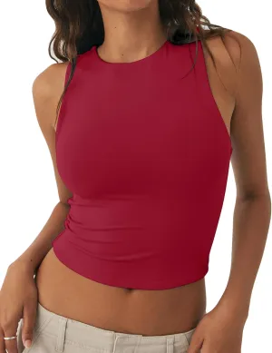 Women's Tank Top Sexy Sleeveless High Neck Workout Crop Tops Y2k Summer Slim Fit Racer Back Tops